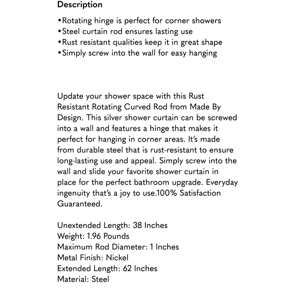 Rust Resistant Rotating Curved Rod Nickel - Picture 5 of 5